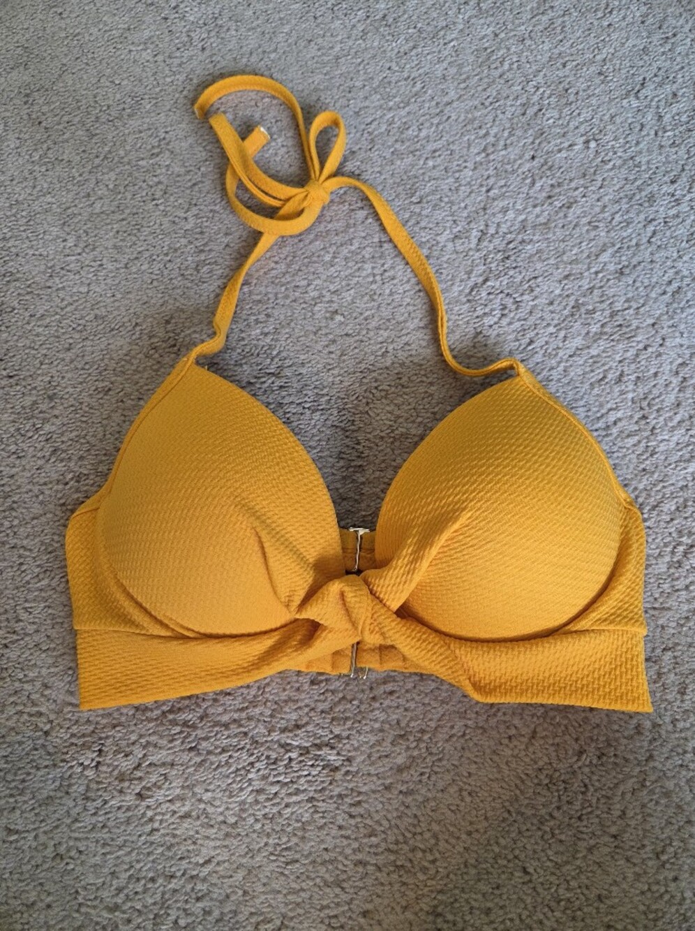 Shade & Shore Yellow Textured Halter Bikini Top
